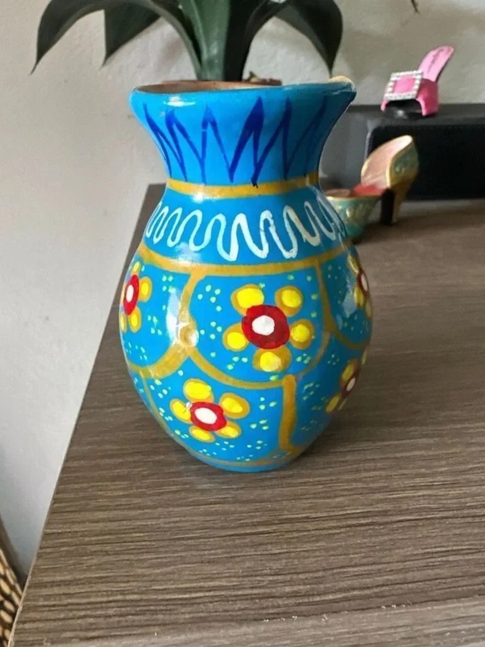 Hand-Painted Blue Floral Ceramic Vase by